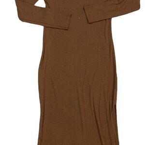 LNA Women's Brown Long Sleeve Turtleneck Ribbed Midi Bodycon Ribbed Size Large